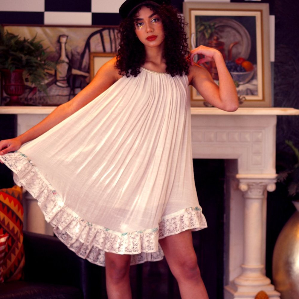 handmade cotton lace ruffled asymmetrical dress